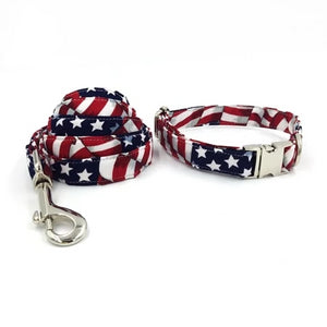 All American Stars and Stripes Dog Bow Tie Collar and Leash - TheGlamPets