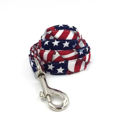 All American Stars and Stripes Dog Bow Tie Collar and Leash - TheGlamPets