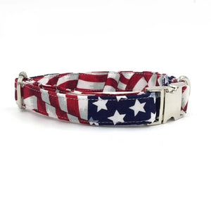 All American Stars and Stripes Dog Bow Tie Collar and Leash - TheGlamPets