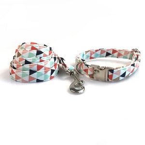 Dapper Multicolored Triangles Dog Bow Tie Collar and Leash - TheGlamPets