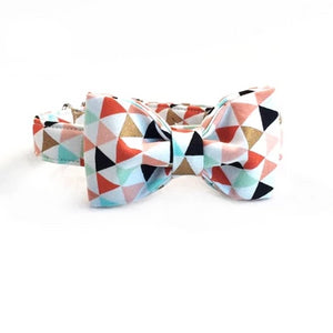 Dapper Multicolored Triangles Dog Bow Tie Collar and Leash - TheGlamPets