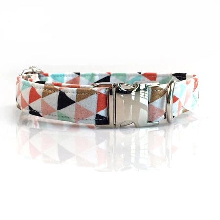 Dapper Multicolored Triangles Dog Bow Tie Collar and Leash - TheGlamPets