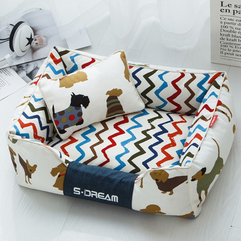 Rectangular Doggy Wave Dog Bed - TheGlamPets