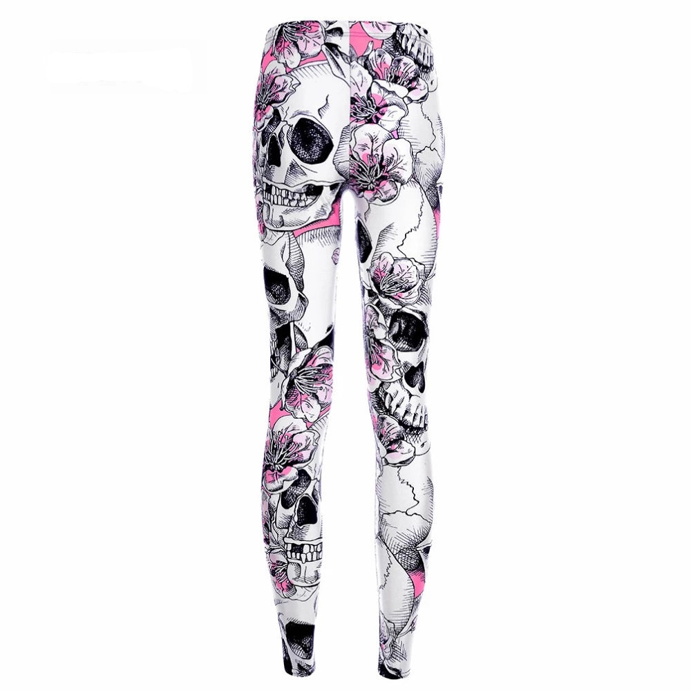 Skull & Peach Blossom Leggings For Women - TheGlamPets