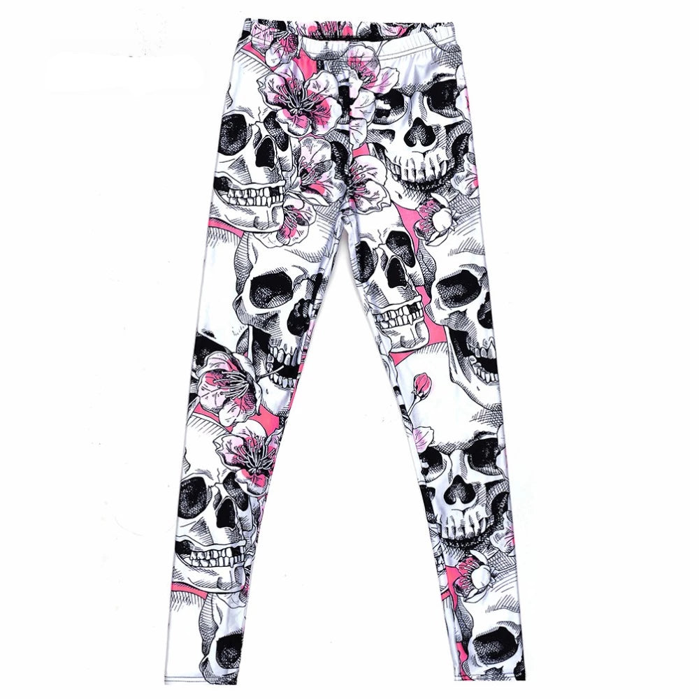 Skull & Peach Blossom Leggings For Women - TheGlamPets