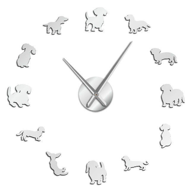 Luxury Frameless Dachshund Wall Clock With Mirror Effect - TheGlamPets