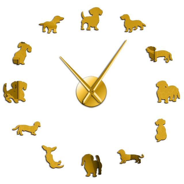 Luxury Frameless Dachshund Wall Clock With Mirror Effect - TheGlamPets