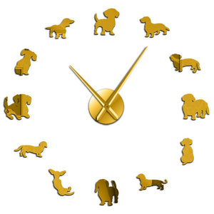 Luxury Frameless Dachshund Wall Clock With Mirror Effect - TheGlamPets