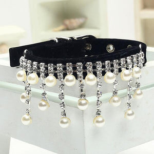 The Duchess Vanity Pearls and Rhinestones Leather Dog Collar Necklace - TheGlamPets