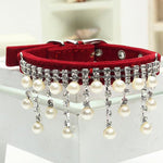 The Duchess Vanity Pearls and Rhinestones Leather Dog Collar Necklace - TheGlamPets