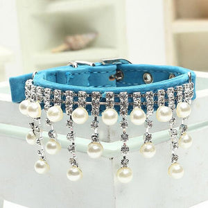 The Duchess Vanity Pearls and Rhinestones Leather Dog Collar Necklace - TheGlamPets