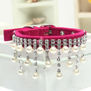 The Duchess Vanity Pearls and Rhinestones Leather Dog Collar Necklace - TheGlamPets