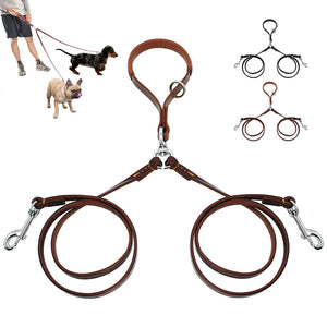 Stunning Leather Double Dog Leash - TheGlamPets