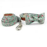 Dapper Green Floral Dog Bow Tie Collar and Leash - TheGlamPets