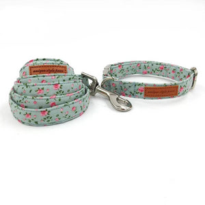 Dapper Green Floral Dog Bow Tie Collar and Leash - TheGlamPets