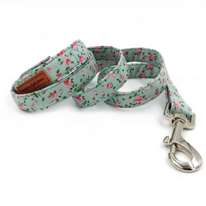 Dapper Green Floral Dog Bow Tie Collar and Leash - TheGlamPets