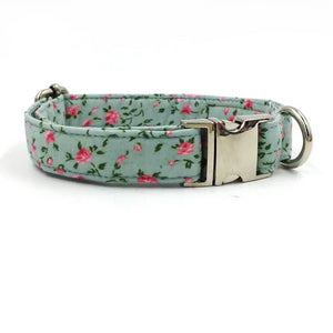 Dapper Green Floral Dog Bow Tie Collar and Leash - TheGlamPets