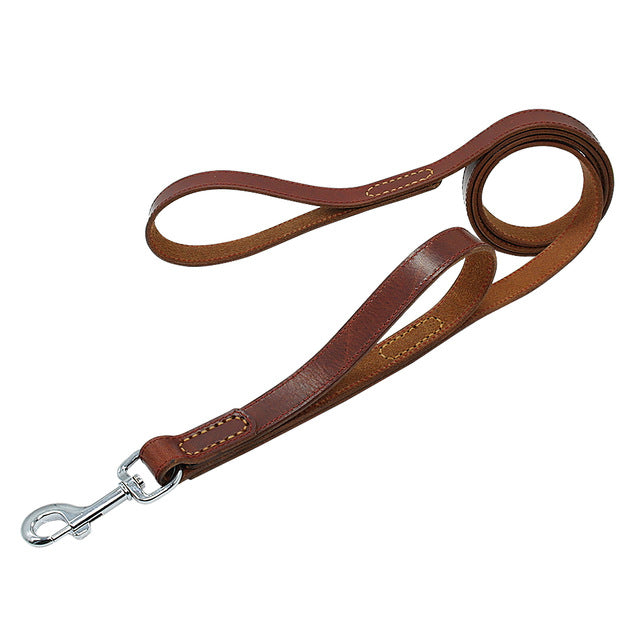 Magnificent Leather Dog Training Leash With 2 Handles - TheGlamPets