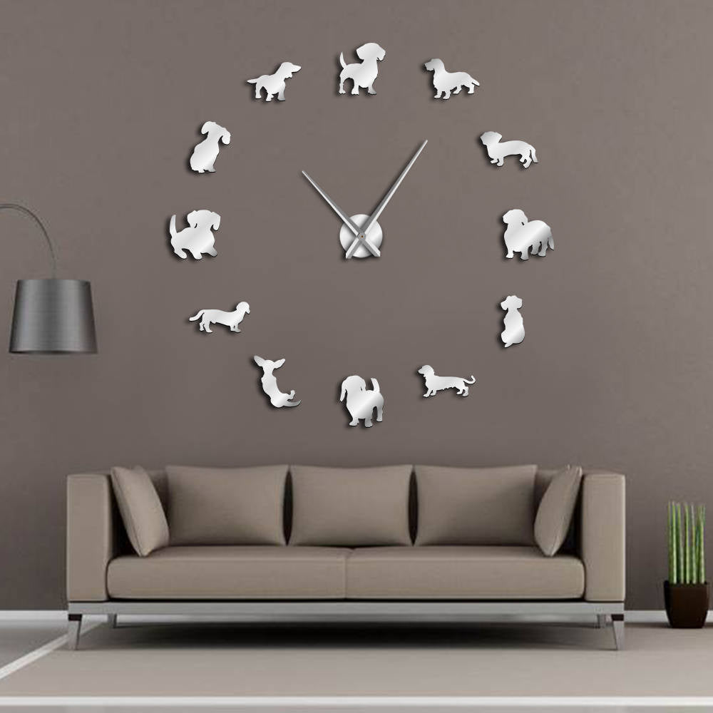 Luxury Frameless Dachshund Wall Clock With Mirror Effect - TheGlamPets