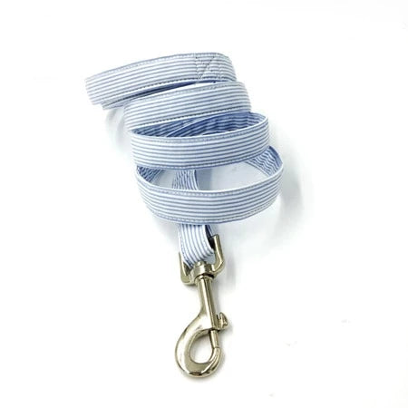 Dapper Blue Stripe Dog Bow Tie Collar and Leash - TheGlamPets