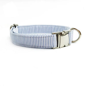 Dapper Blue Stripe Dog Bow Tie Collar and Leash - TheGlamPets