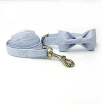 Dapper Blue Stripe Dog Bow Tie Collar and Leash - TheGlamPets