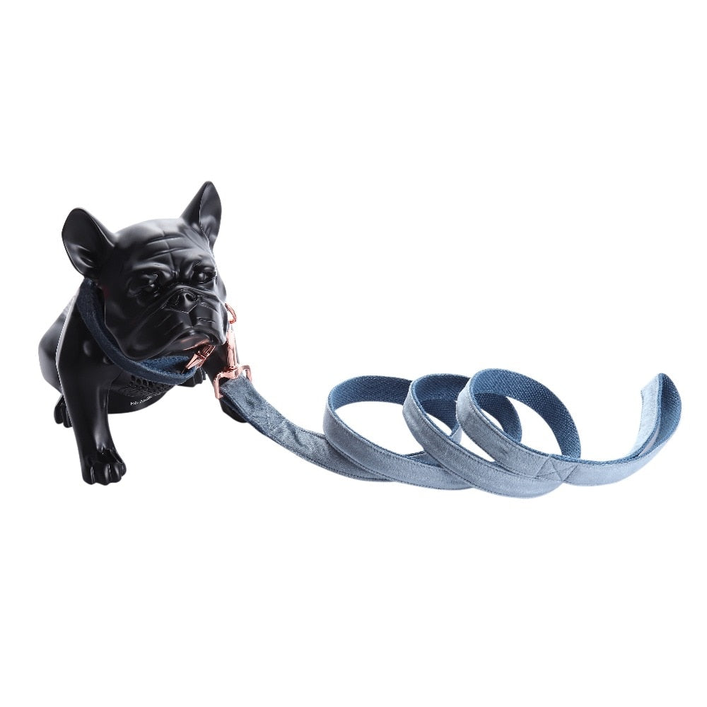 Luxury Blue Glam Velvet Dog Collar and Leash - TheGlamPets