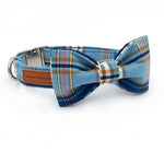 Dapper Blue Plaid Dog Bow Tie Collar and Leash - TheGlamPets