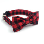 Dapper Red Plaid Dog Bow Tie and Collar - TheGlamPets