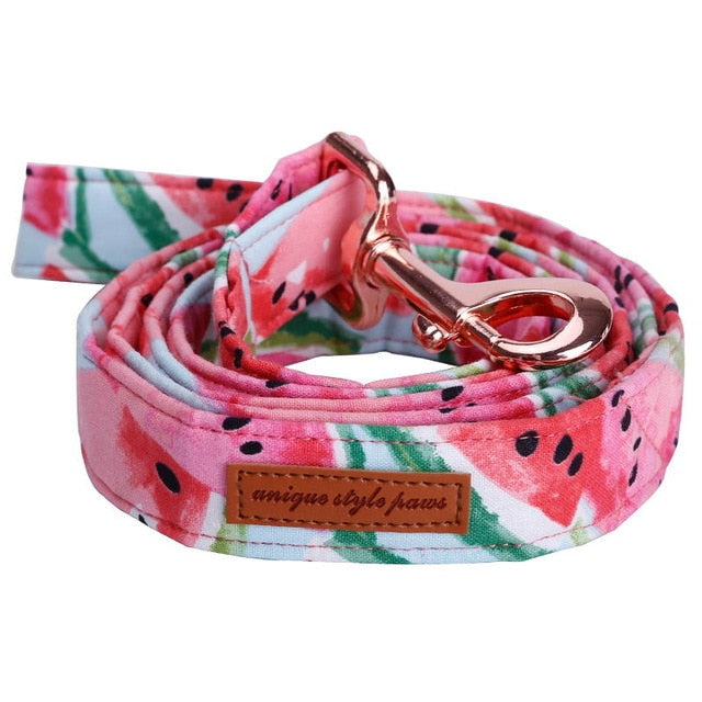 Dapper Watermelon Pink Dog Bow Tie Collar and Leash - TheGlamPets