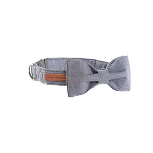 Dapper Grey Dog Bow Tie Collar and Leash - TheGlamPets