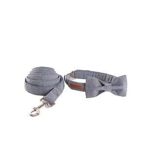 Dapper Grey Dog Bow Tie Collar and Leash - TheGlamPets