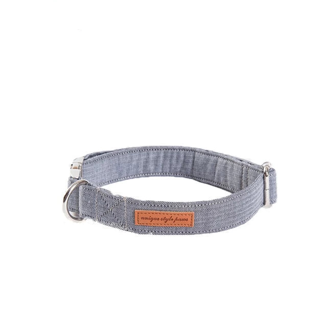 Dapper Grey Dog Bow Tie Collar and Leash - TheGlamPets