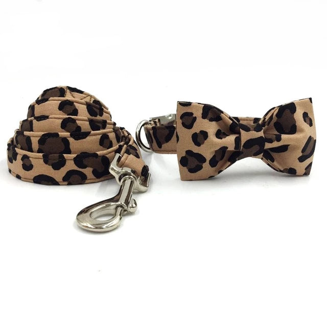 Dapper Leopard Dog Bow Tie Collar and Leash - TheGlamPets