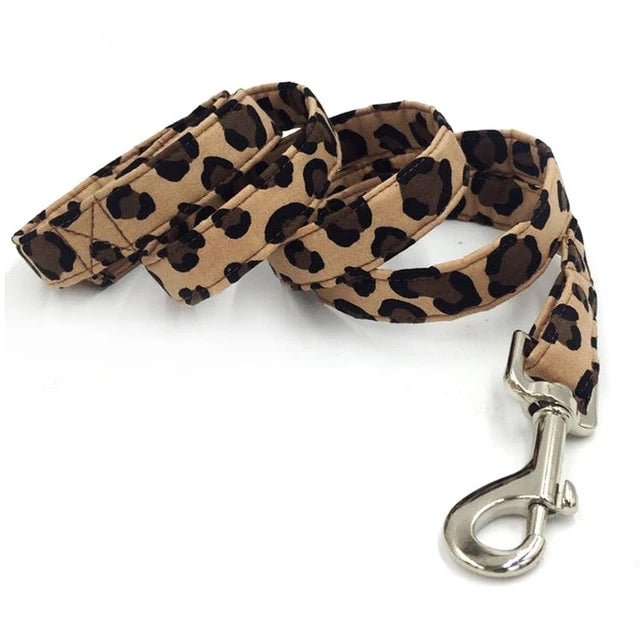 Dapper Leopard Dog Bow Tie Collar and Leash - TheGlamPets