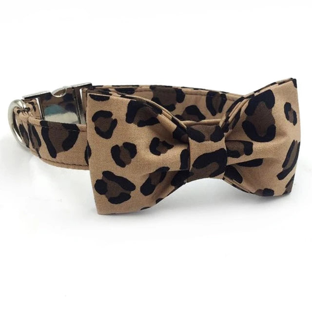 Dapper Leopard Dog Bow Tie Collar and Leash - TheGlamPets