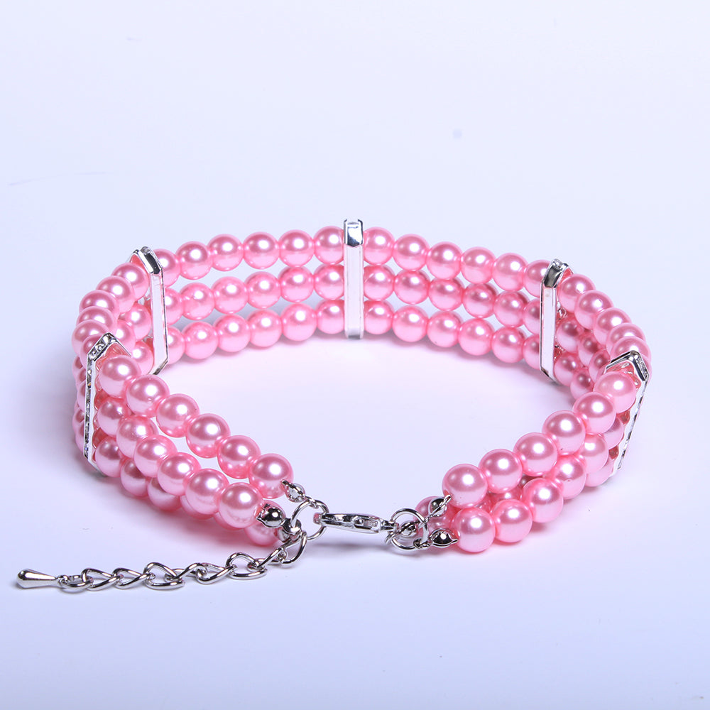 The Charlotte 3-Tier Pearls Rhinestones Dog Necklace - TheGlamPets